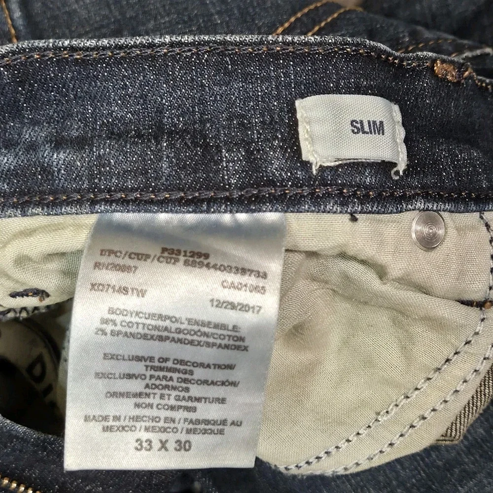 Dickies Slim Blue Jeans Mens Size 33x30 With Stretch Mid-rise Med-wash